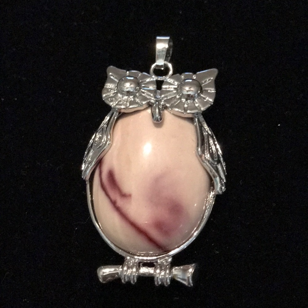 Mookaite stone owl pendant